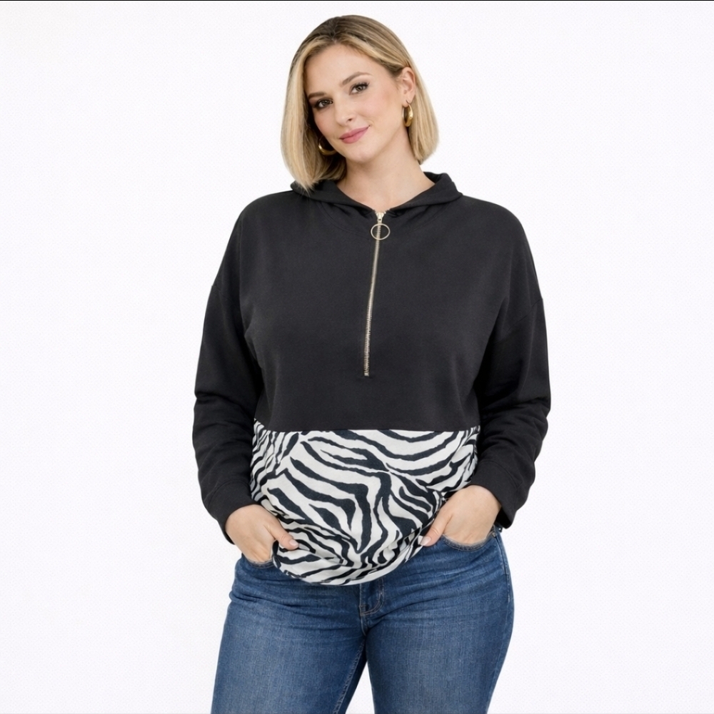 NWT SUPERDOWN 𝅺SUPERDOWN Tilly Zip up Jacket Black Zebra print S - Picture 2 of 10